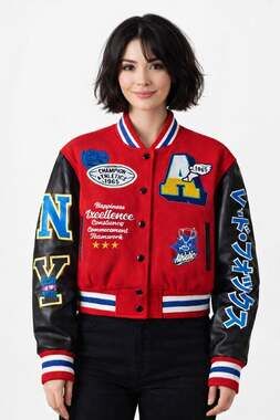 Red Fox Women's Wool Crop Varsity Jacket With PatchMedium NWT Excellent A600